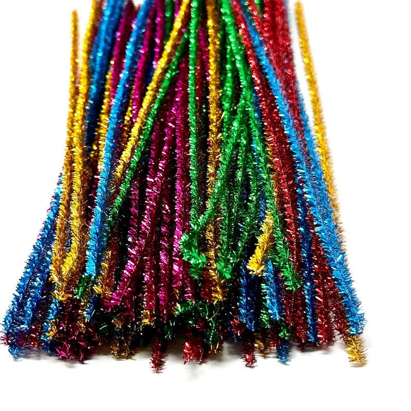 100 Pcs 12-Inch Glitter Tinsel Chenille Stems Pipe Cleaners - Green Arts  and Crafts Supplies