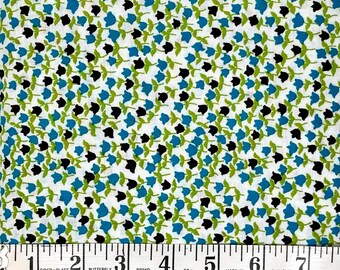 Tela de acolchado 100 % algodón, 1 yarda, verde azulado, Capris Breeze, negro, floral, escaparate de acolchados, material de costura, artesanía, difícil de encontrar