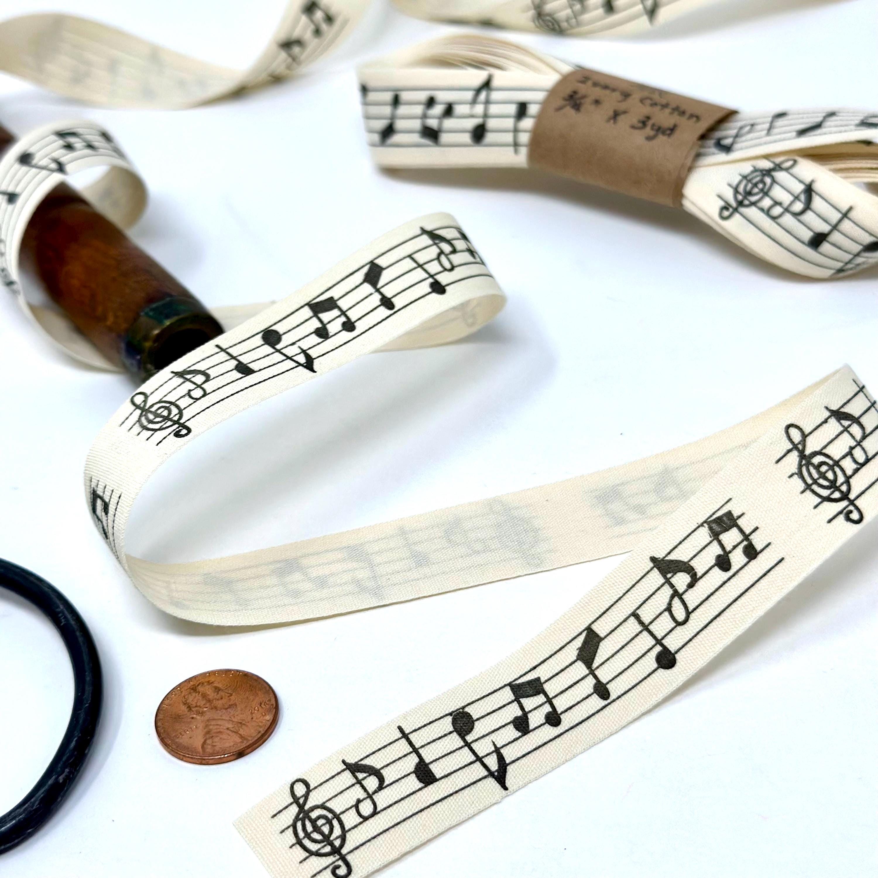 Music Notes Ivory Ribbon 1-3-5 Yards Cotton Canvas 3/4