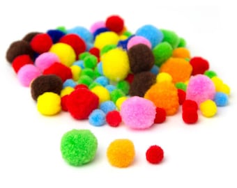 Pompones multicolores, paquete de 100, tamaños surtidos de 7 mm a 1/2", manualidades para niños, manualidades, tarjetas, álbumes de recortes, manualidades con papel