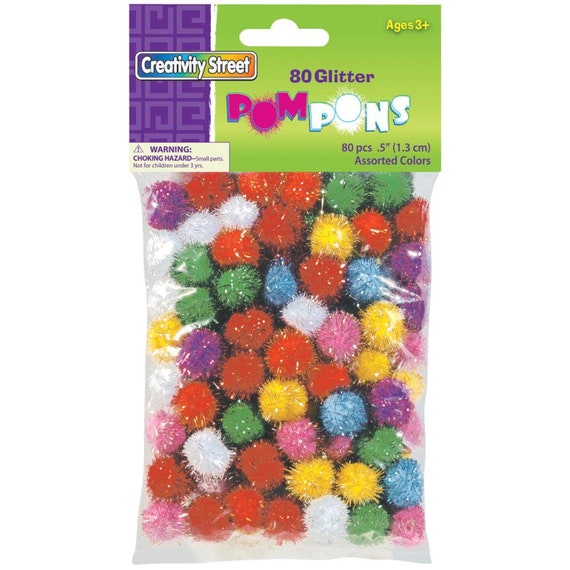 Glitter Pom-Poms .5 80ct Assorted Tinsel Craft Ornament Decor Ugly Sweater  Hat 1/2 inch