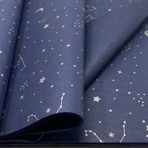 Night Sky Constellations Tissue Paper 20&quot;X30&quot; 5-10 sheets Navy Dark Blue Silver/Grey Celestial Star Moon Premium Decoupage Gift eco-friendly