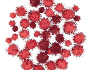 Pompones de oropel de 1,25 a 2,5 cm, paquete de 40, rojo y magenta, adorno navideño de gato con purpurina, gorro de suéter feo
