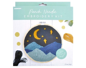 Kaisercraft Punch Needle Kit de broderie 8" Outil de fil de tissu imprimé cerceau céleste rond