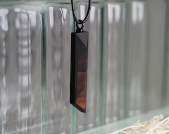 Wood Rectangle Necklace With Mosaic Wood Inlay. Handmade Wood Jewelry. Carved Wood Necklace Walnut Necklace. Bar Necklace for Men and Women.