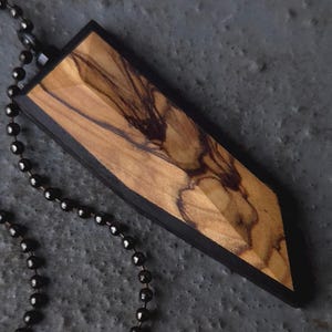 Handmade Olivewood Necklace | Ebony Border, Stainless Steel Chain