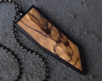 Rustic Wood Necklace Pendant | Olivewood Necklace Rectangle Pendant | Mens Necklace | Womans Necklace | Unisex Handmade Anniversary Gift.
