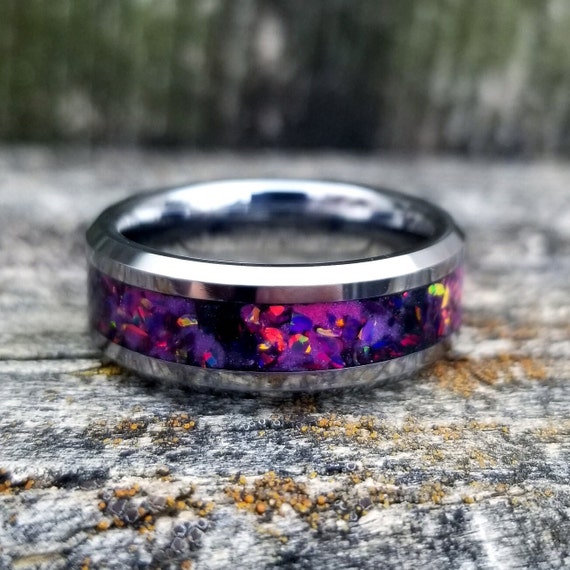 Tungsten Ring With Ruby Opal and Black Fire Opal Glow Inlay. Fire Opal Ring. Glow Ring. Wedding Ring. Mens Ring. Womens Ring. Sizes 5 13 Etsy Canada