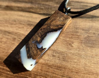 Rectangle Wood And Resin Pendant. Secret Wood Pendant. Glow Necklace. Black Wood Pendant With Necklace. Square Wood Pendant. Wooden Necklace