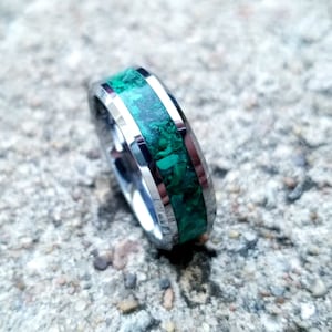 Tungsten carbide ring malachite inlay. malachite ring. Wedding ring. Engagement ring. Stone inlay ring. Mens ring. Womens ring.