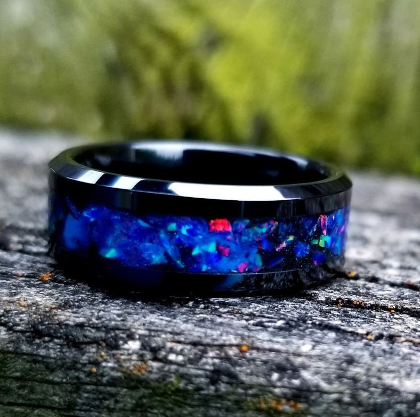 Blue Fire Opal Ring With Glowstone Inlay. Glow Ring. Ceramic Ring. Galaxy Ring. Wedding Ring. Engagement Ring. Womans Ring. Mens Ring. Etsy Australia