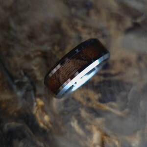 Black Walnut Wood Inlay Ring. Tungsten Wood Ring. Black Walnut Band. Mens Wood Ring. Anniversary, Wedding Ring. Wedding Band. Ring For Men.