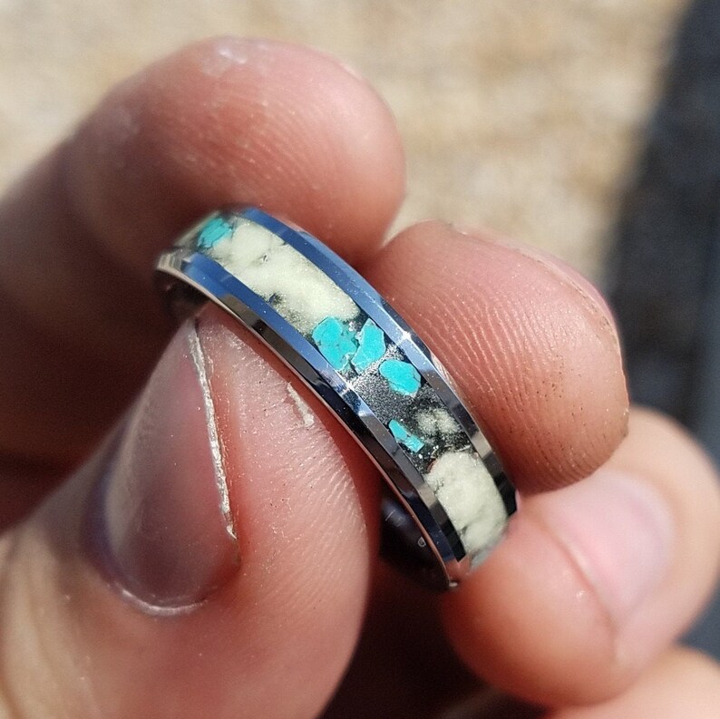 Tungsten carbide glow ring with turquoise inlay 6-millimeter Glow ring Men/'s ring Sizes 4-13 Tungsten ring Woman/'s ring Turquoise ring