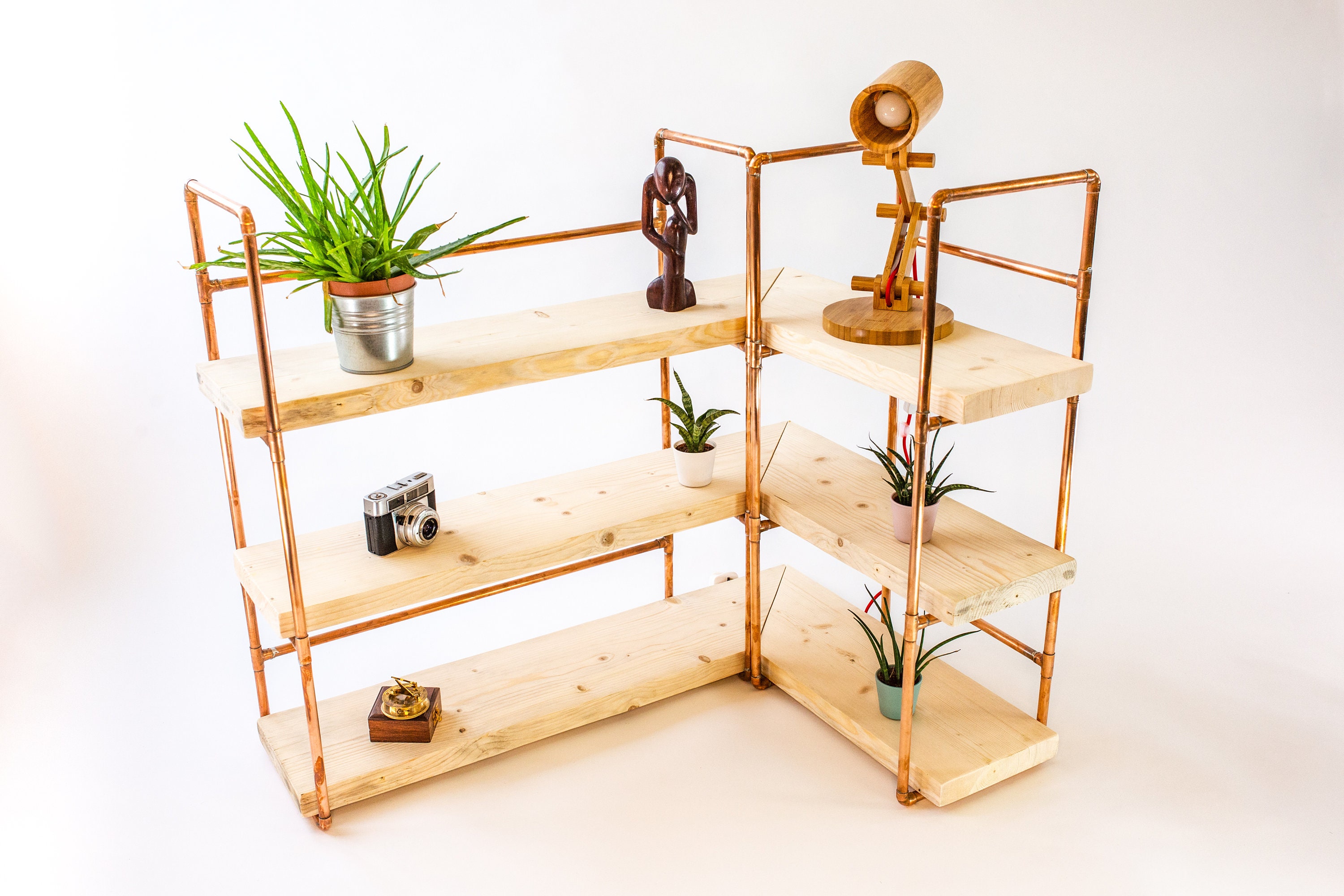 Copper pipe corner shelving unit Etsy