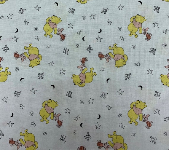 353 COTTON fabric white background with tossed Winnie the Pooh Piglet and  stars sold by the yard.