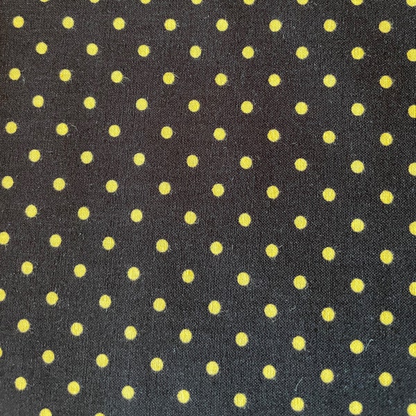 548 COTTON fabric black background with yellow polka dots sold by the yard,