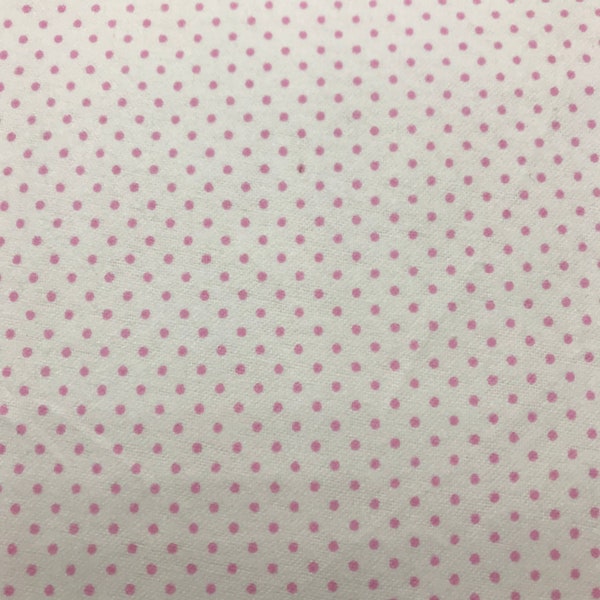 266 Flannel fabric white with little pink polka dots sold by the yard
