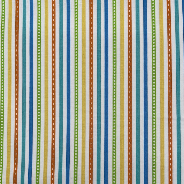 685 COTTON fabric multi color stripes with dots & dashes sold by the yard.