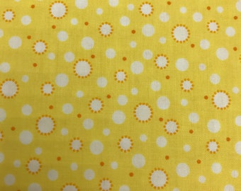 68 COTTON fabric yellow with red dots around white circles sold by the yard