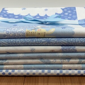 COTTON Bundles - 7 fabric 1/2 yard pieces - Blue Bunny Buddies