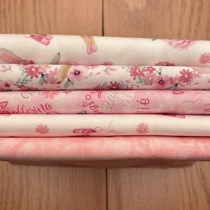 COTTON Bundles - 5 fabric 1/2 yard pieces - Pink Ballerina Bunnies