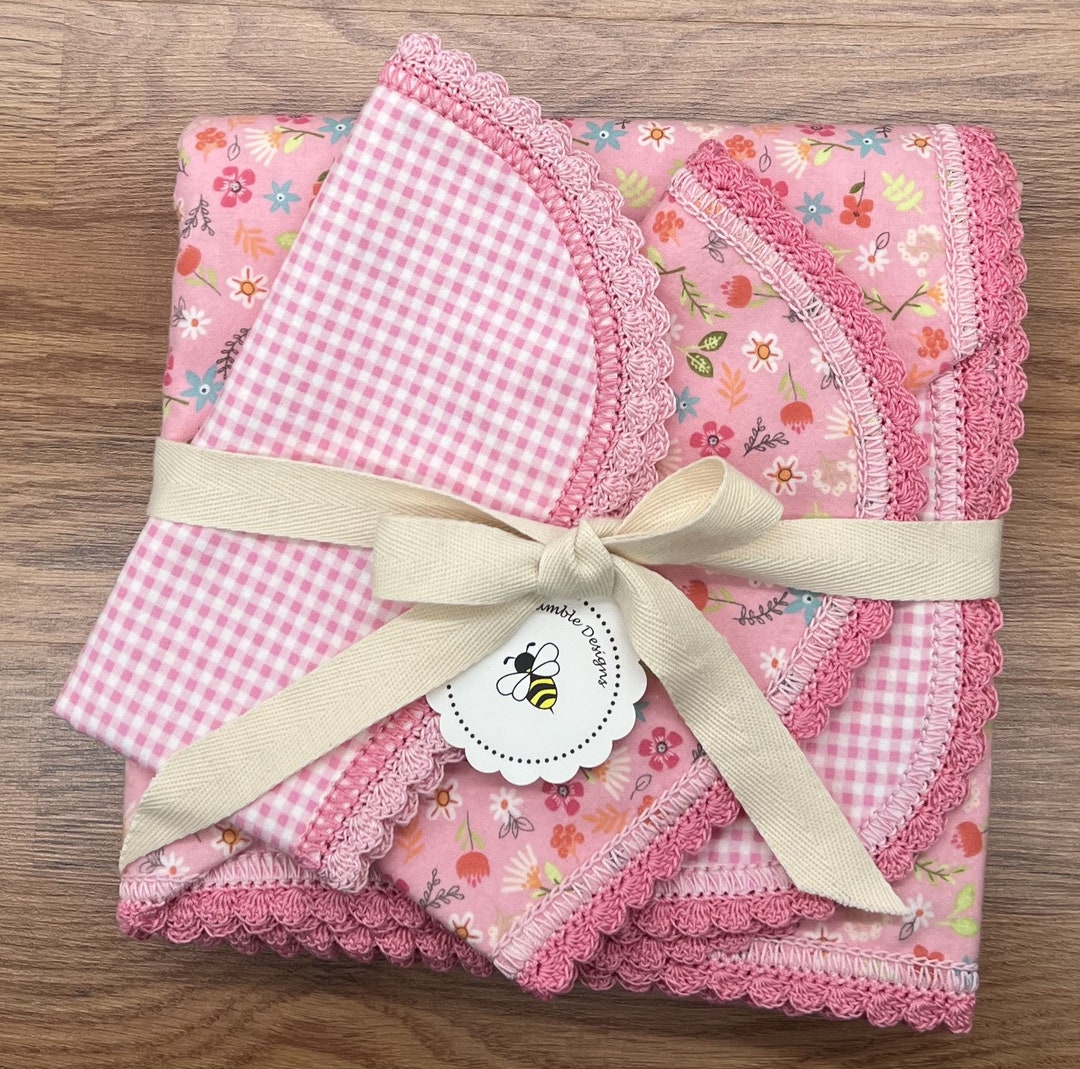 Hand Crochet Edging Flannel Baby Blanket Double Sided 2 Etsy