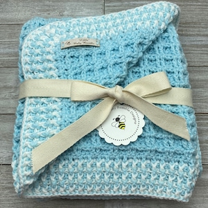 Hand Crochet knit baby blanket Baby Shower Handmade gift Hospital New Parent Baby Infant gift Corporate baby gift Car Seat Stroller blanket