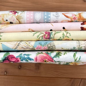 COTTON Bundles - 5 fabric 1/2 yard pieces - Pink Forest Animals