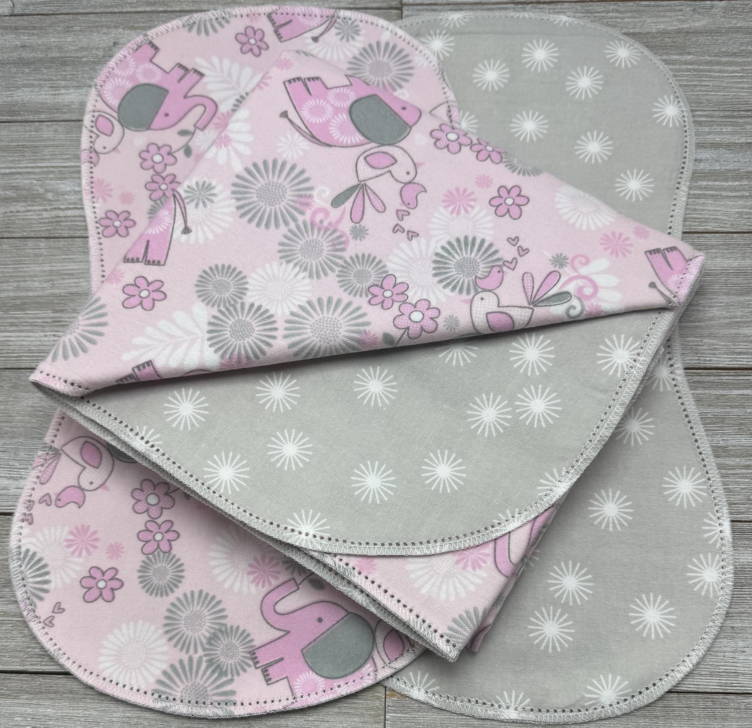 Hemstitch flannel baby blanket ready to crochet around the edges double sided 2 matching burps perfect for that handmade baby shower gift.
