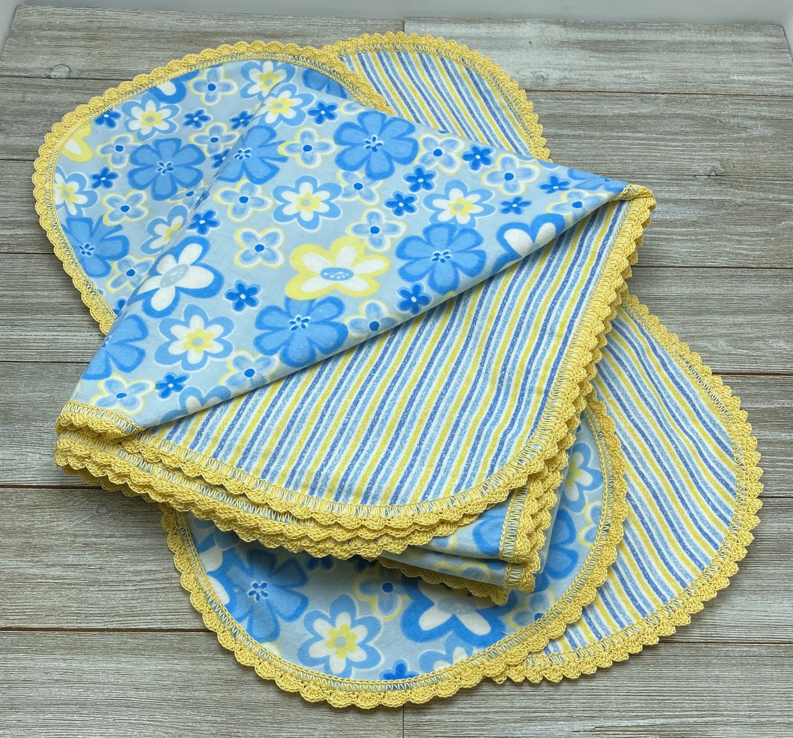 Hand crochet border flannel baby blanket double sided 2 Etsy