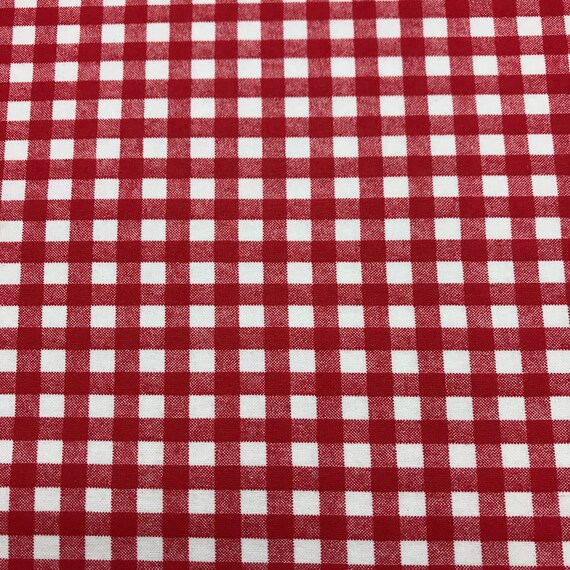 19 COTTON Fabric Red and White Check Sold by the Yard. | Etsy