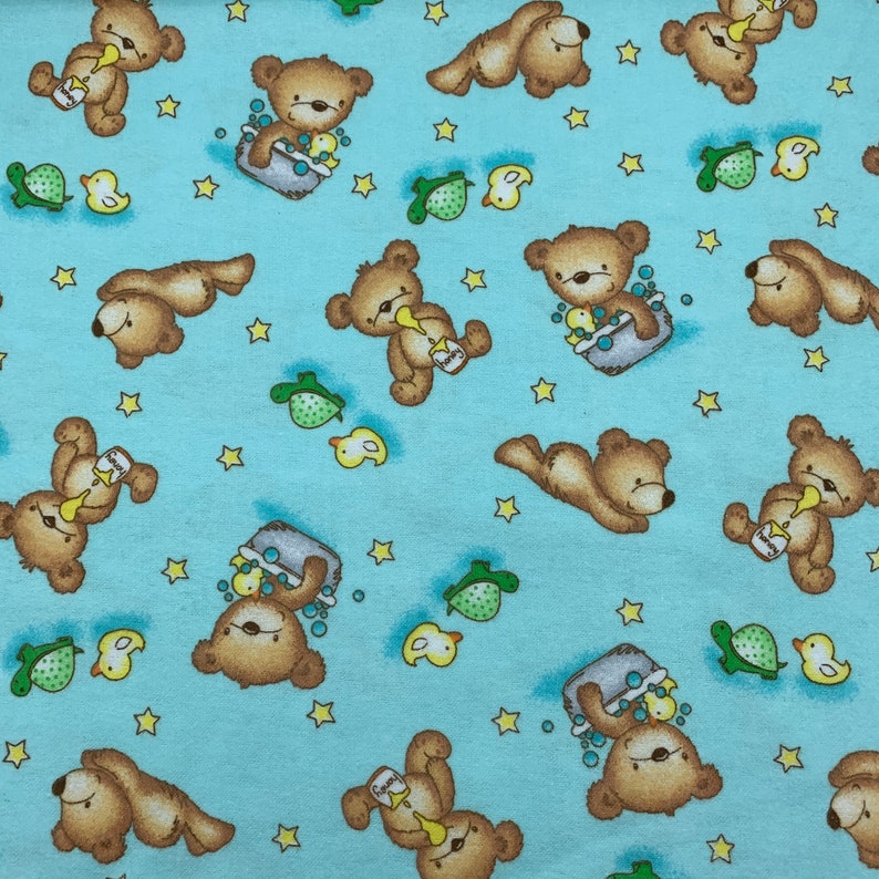 556 Flannel Fabric Aqua With Tossed Teddy Bears in Bath Tubs - Etsy