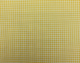 384 COTTON fabric yellow and white small gingham check pattern sold by the yard.