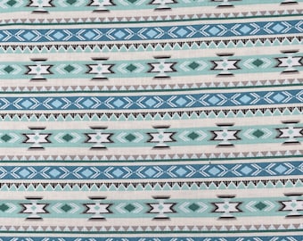 730 COTTON fabric stripes of mint, teal & gray geometric shapes sold by the yard.