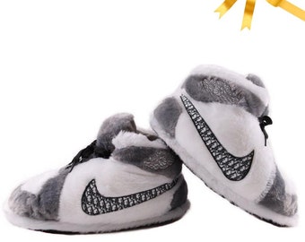 fuzzy nike slippers