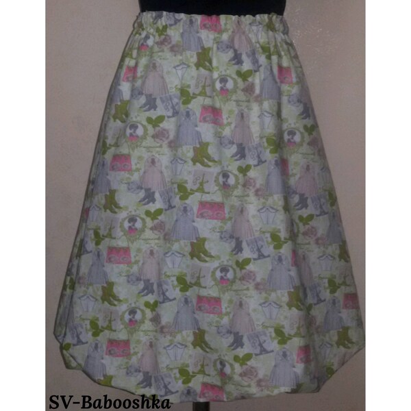 Balloon skirt. Unique garment, made of cotton with a particular print. One size.