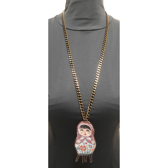Buy Necklace With a Matryoshka Pendant Made of Fabric Online in