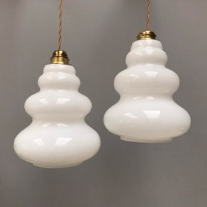 Matching pair! Two 70s vintage French retro white glass lampshades