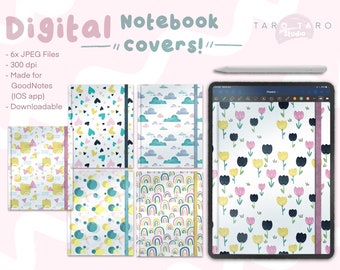 6 Digital Cute and Simple Covers for Goodnotes Notebooks with Pink, Yellow, And Green