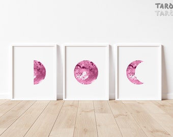 Moon Phases, Pink Moon Art Print, Minimalist Decor, Textured Wall Art
