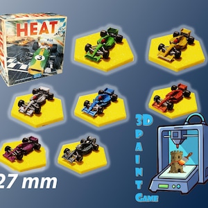 Set of 8 F1 cars for Heat: Pedal to the Metal – Hand-painted 3D printed miniatures – Board game accessory