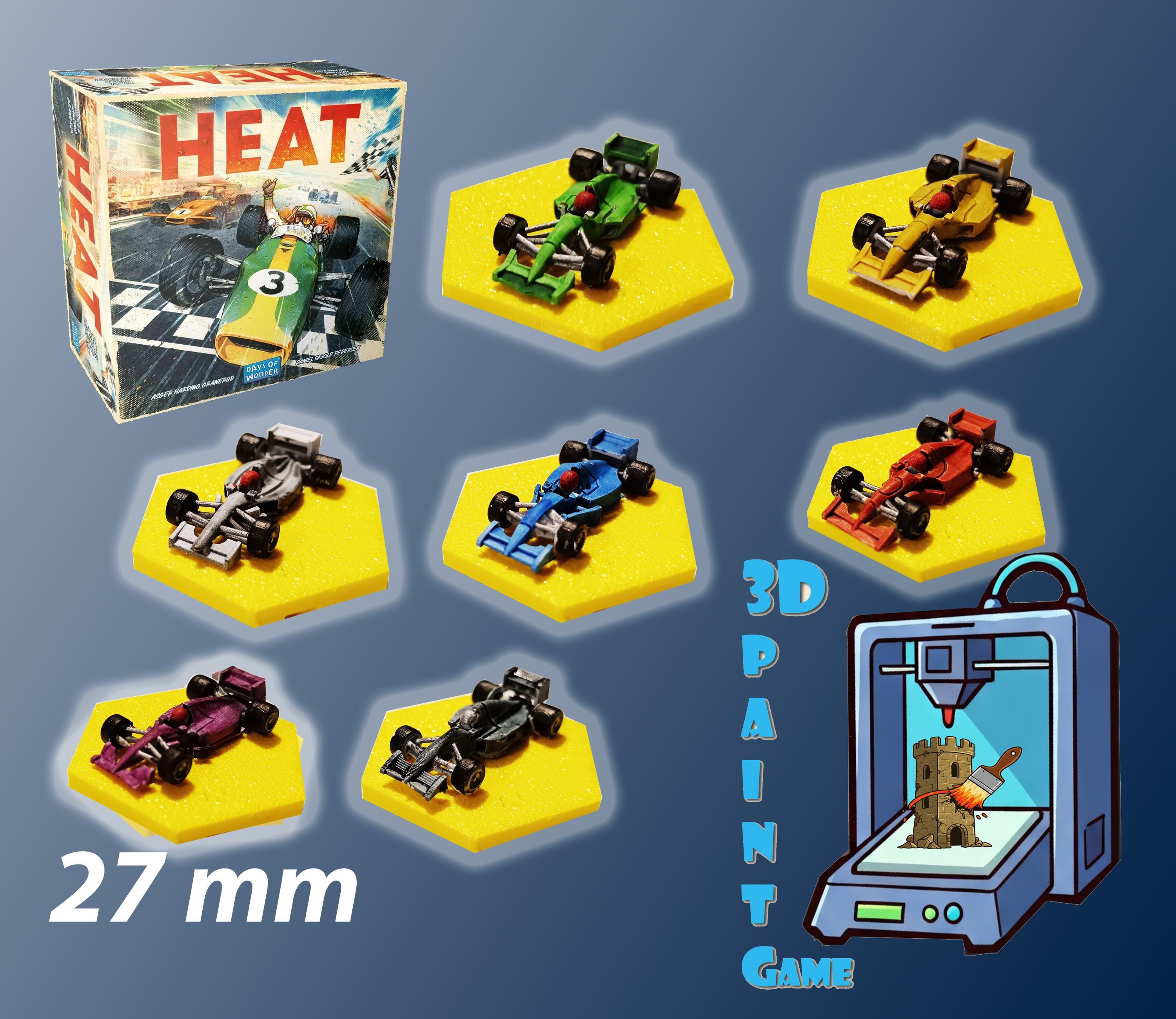 Set of 8 F1 cars for Heat: Pedal to the Metal – Hand-painted 3D printed miniatures – Board game accessory
