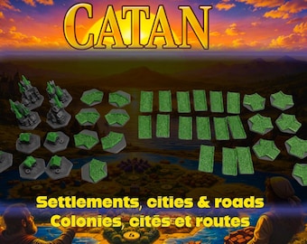 CATAN compatible token set – cities, settlements and roads – multicolor 3D printed