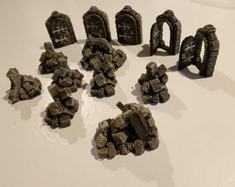 Scree and Door Kit for HeroQuest 3D Tray – 6 Small + 2 Large Scree + 5 Doors – Hand-Painted 3D Printing Made in France
