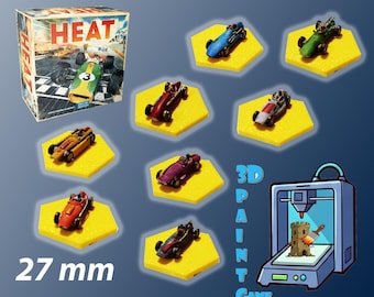 Set of 8 F1 cars for Heat: Pedal to the Metal – Hand-painted 3D printed miniatures – Board game accessory