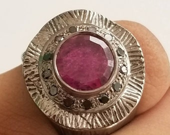RedRuby with diamond and silver ring