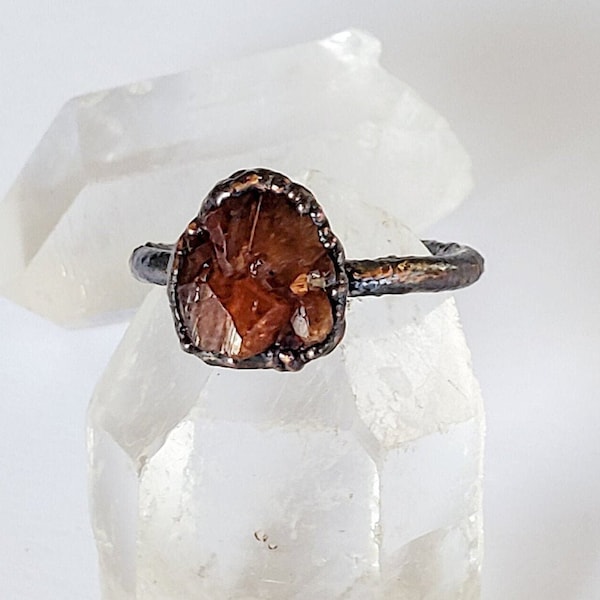 Raw Spessartine Garnet Custom Ring, Copper Electroformed Ring, Raw Stone Ring, Orange Garnet Ring