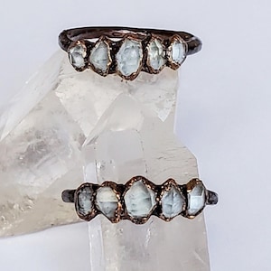 Herkimer Diamond Multi Stone Ring, Copper Electroformed Ring, Raw Stone Ring, Alternative Engagement Ring, Boho Raw Stone Ring