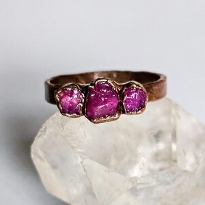 Raw Ruby Triple Stone Custom Ring, Copper Electroformed Ring, Raw Stone Ring