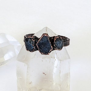 Raw Sapphire Triple Stone Custom Ring, Copper Electroformed Ring, Raw Stone Ring